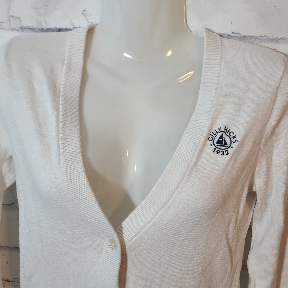 Gilly Hicks Sydney White Button V-neck Cardigan Sailboat Logo Small - Picture 4 of 7